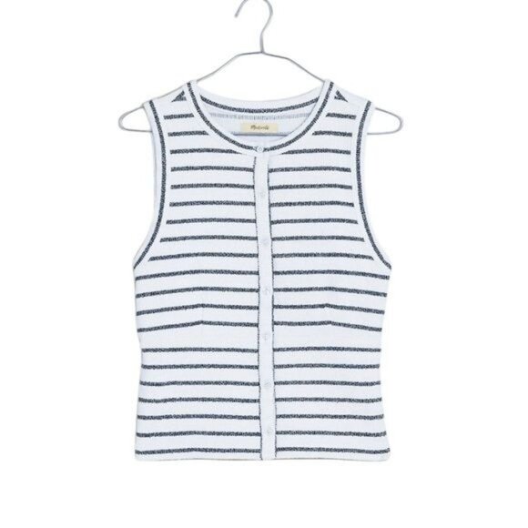 Madewell Cotton Blend Split Crewneck Cardigan Tank Cream Navy Size XS - Picture 4 of 12